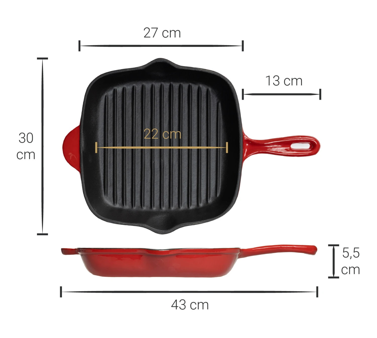 Blackwell Grillpan - Gietijzer - Rood - 27 X 27 Cm - Zonder Anti-aanbaklaag 6 Blackwell Grillpan - Gietijzer - Rood - 27 X 27 Cm - Zonder Anti-aanbaklaag - Afbeelding 4